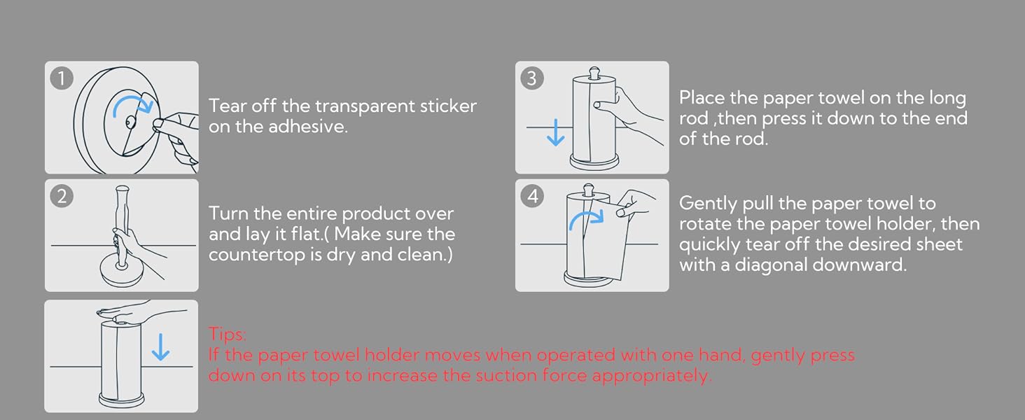 Тримач для паперових рушників KITCHENDAO на стільницю, стійкий сталевий диспенсер з поворотним механізмом та адгезивною основою, чорний