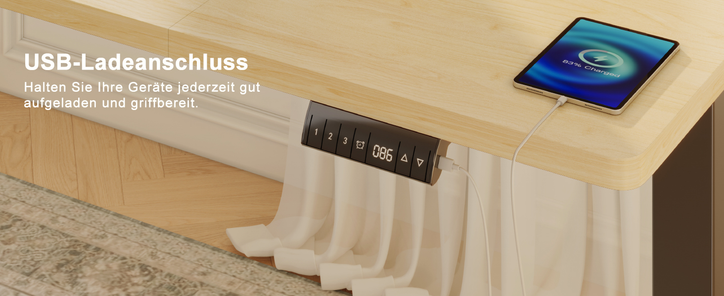 Регульований стіл висотою 200x80 см з USB-портом, 3 режими пам'яті, антиколізійна система, комп'ютерний стіл, горіх+чорний