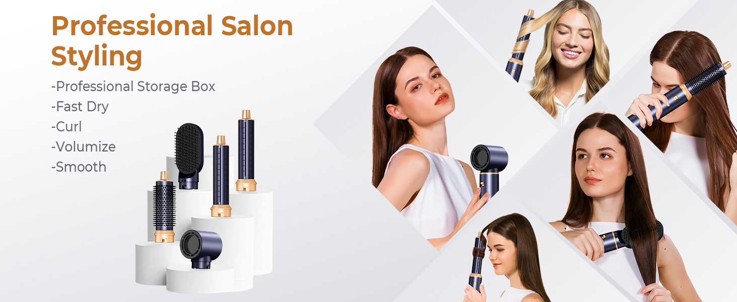 В 1, Hairstyler Hair Styler Набір щіток з теплим повітрям, Щітки для укладання Airstyler з автоматичною плойкою, Масажна щітка з теплим повітрям, Щітка для випрямлення волосся (Bluegold), 6