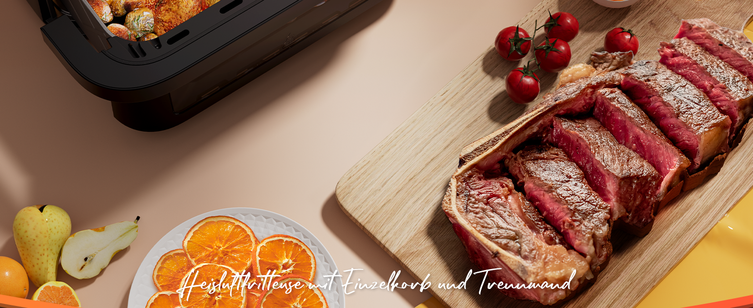 Фритюрниця без олії Heißluftfritteuse Double Stack 12L з подвійними камерами, 10 програм, сенсорний екран, таймер, чорна