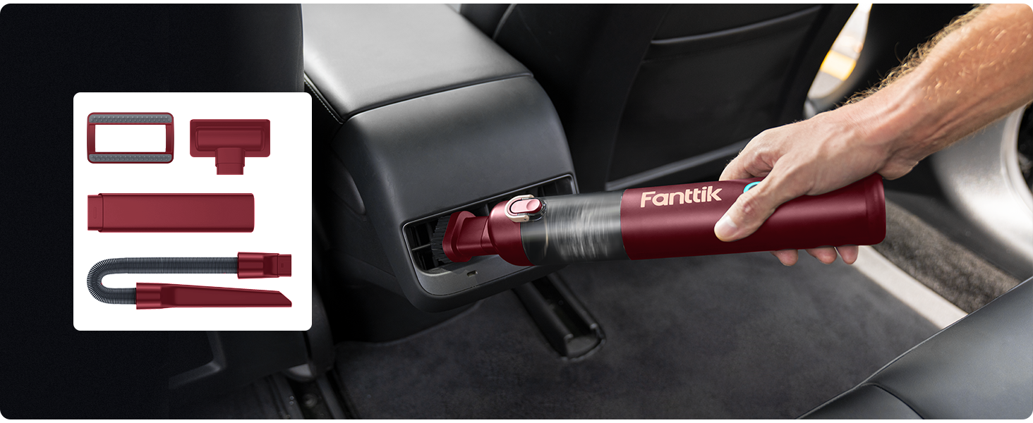 Акумуляторний автомобільний пилосос Fanttik Slim V8 APEX, портативний ручний міні-пилосос RobustClean™ 4-в-1, потужність всмоктування 19000 Па/45 AW, 2 режими роботи, для авто, офісу та клавіатур (Червоний)