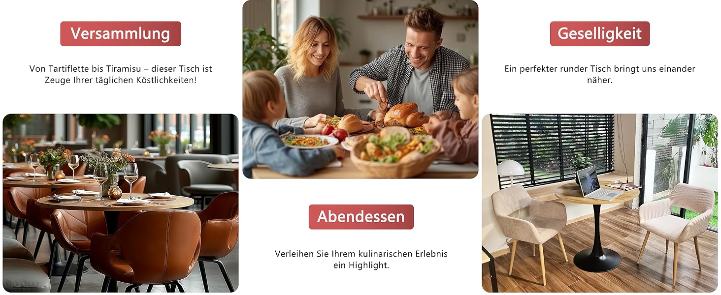 Круглий обідній стіл Cosy - 80x80x75 см, дуб + чорний, для кухні, вітальні, офісу