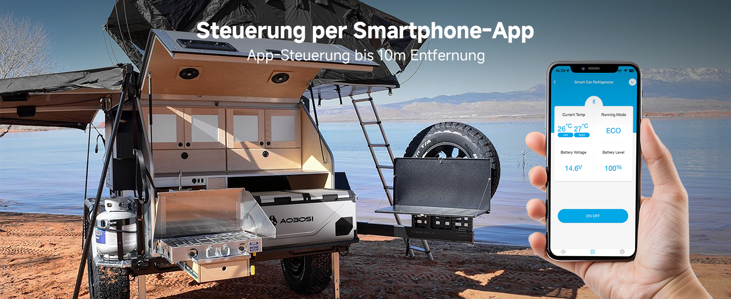 Автомобільний компресорний холодильник AAOBOSI з Wi-Fi, LED підсвіткою та колесами (-20°C/+20°C, 12/24V, 100-240V) для авто, кемпінгу, подорожей