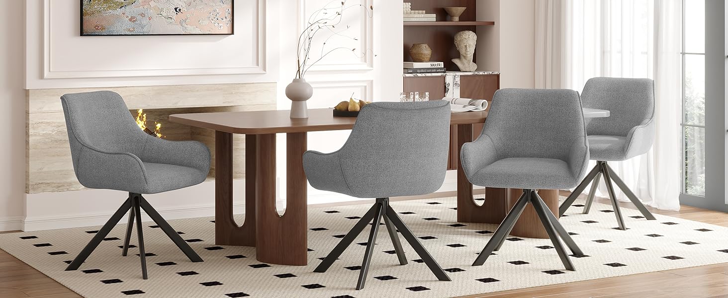 Обідні стільці поворотні, комплект 2 шт. з підлокітниками, світло-сірий льон. Сучасні поворотні стільці для кухні, вітальні, офісу. Металевий каркас, м'яке сидіння, підходить для їдальні, вітальні, офісу, колір: коричневий.