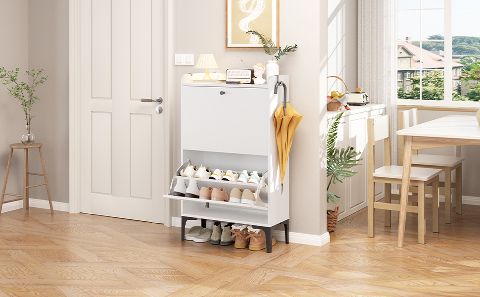 Взуттєва шафа Dripex, вузька, з 2 відкидними ящиками, 80x24x100 см, білий колір