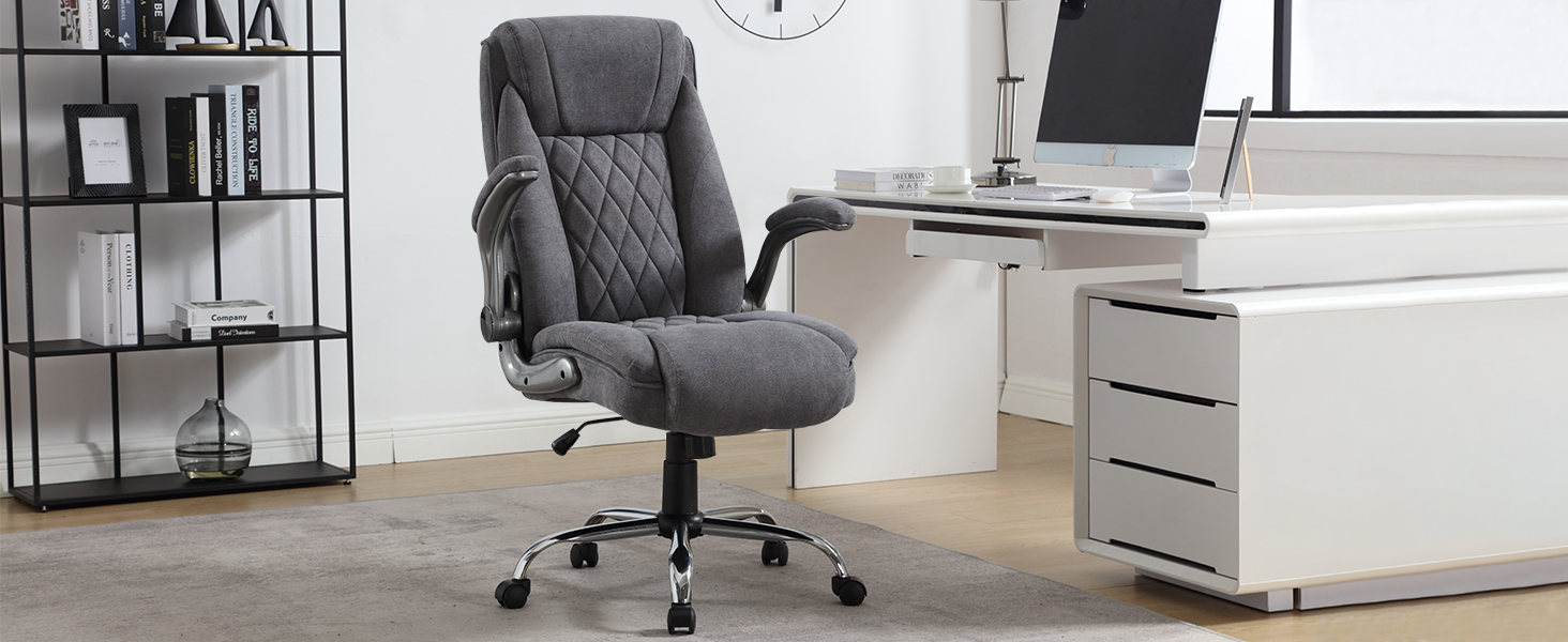 Ергономічне крісло для офісу 180 кг, комп'ютерне крісло з високою спинкою та широкою сидінням, регульовані підлокітники, для офісу, дому, геймінгу, сірий (без масажу)