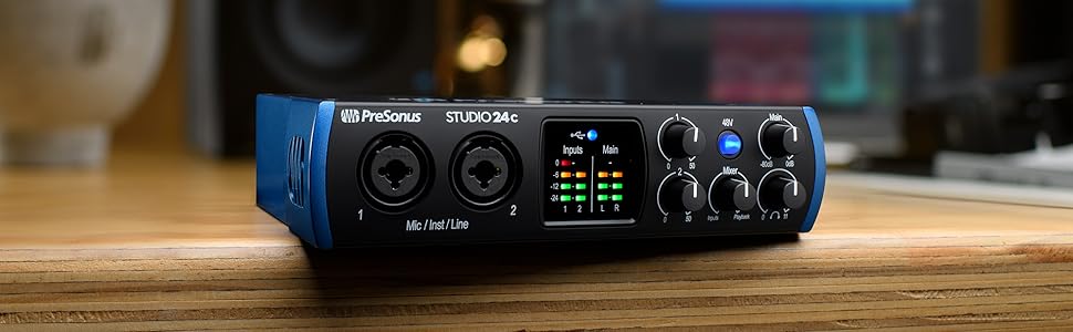 Аудіоінтерфейс PreSonus Studio 24c USB-C для запису, стрімінгу та подкастингу з програмним забезпеченням (2 мікрофонні преампи/2 виходи)