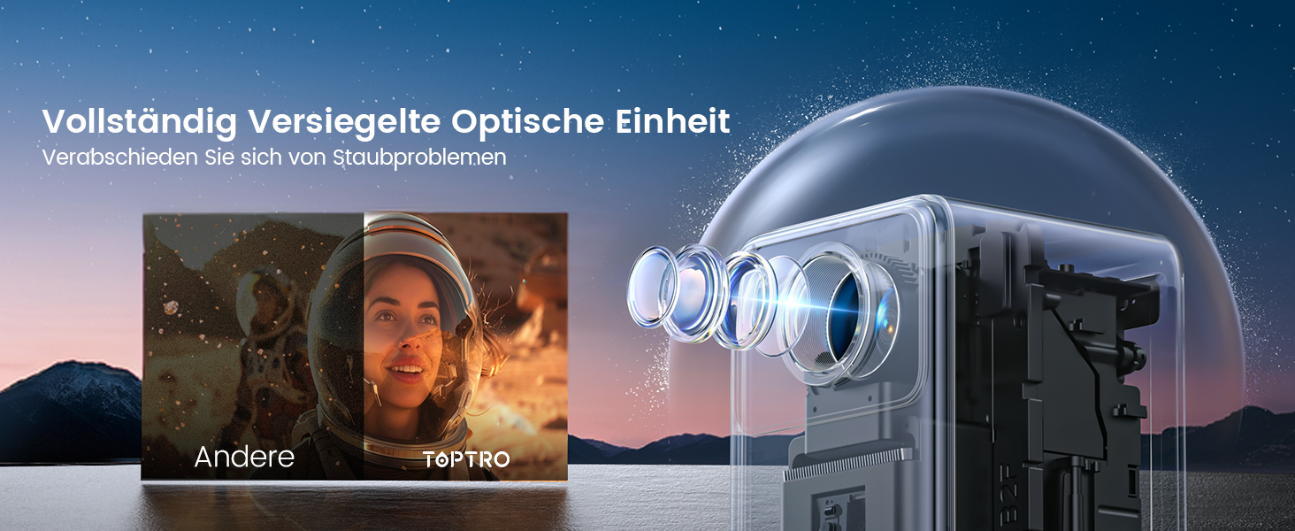 Проектор Toptro Mini Beamer: 1080P Full HD, Android TV, WiFi, Bluetooth, 300 ANSI, Зовнішній, Компактний, з Електричним Фокусом