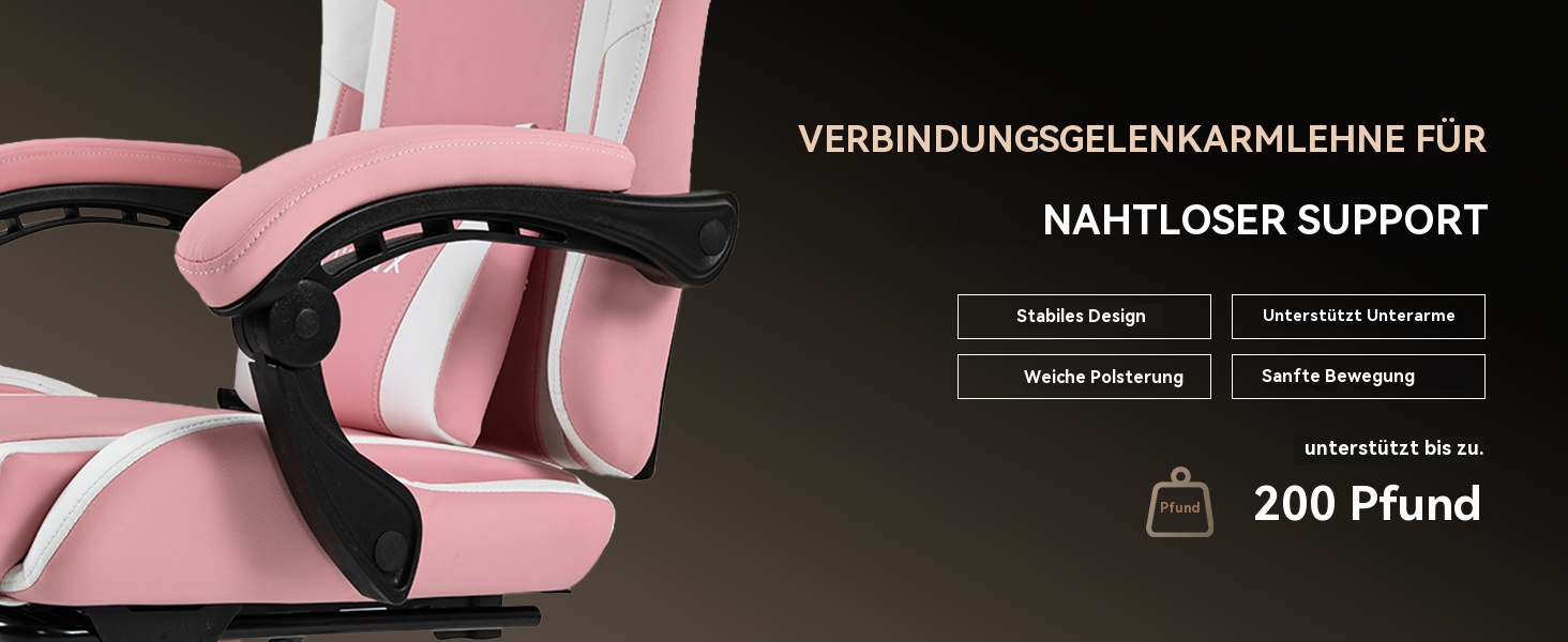 Ігровий крісло Dowinx з підніжкою та масажем попереку. Ергономічне, комфортне, з підголівником. Підходить для офісу, дому, стрімінгу та тривалих ігрових сесій. Білий (рожевий)