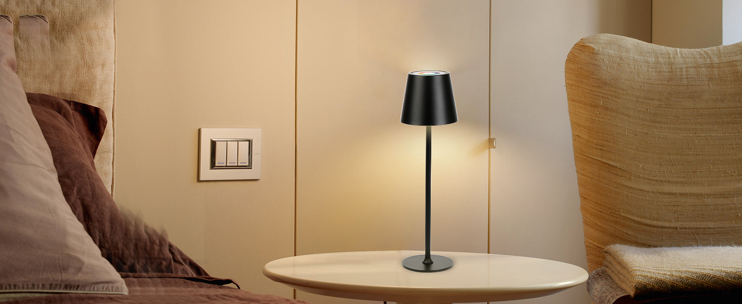 Бездротові LED-лампи настільні, 2 шт. з регулюванням яскравості, 3000K та RGB, перезаряджаються через USB-C, вологостійкі, 5500mAh (Чорний)