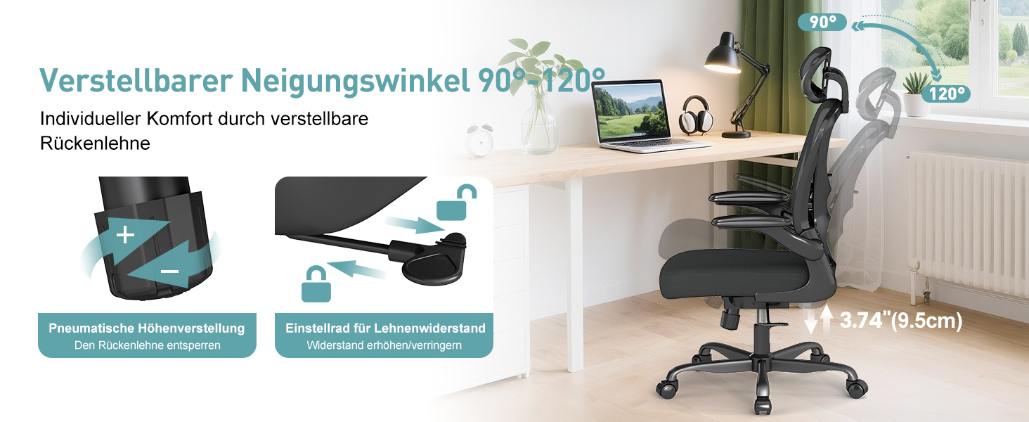 Ергономічне крісло для офісу ZZH, сітчасте крісло з регульованою поперековою підтримкою та підйомними підлокітниками, дихаючий комп'ютерний стілець для дому з обертанням на 360° та регулюванням висоти (Чорний – з підголівником)