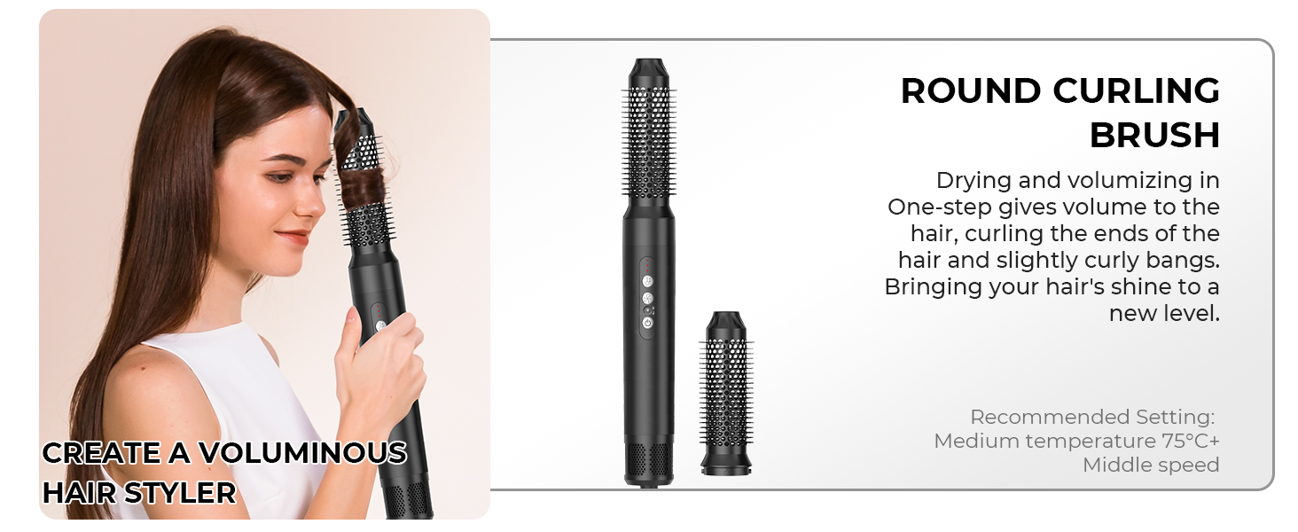 UKLISS Airstyler Pro 7 в 1: Фен-щітка з дифузором, 1400 Вт, професійний стайлер для сушіння, завивки та випрямлення волосся, чорно-золотий