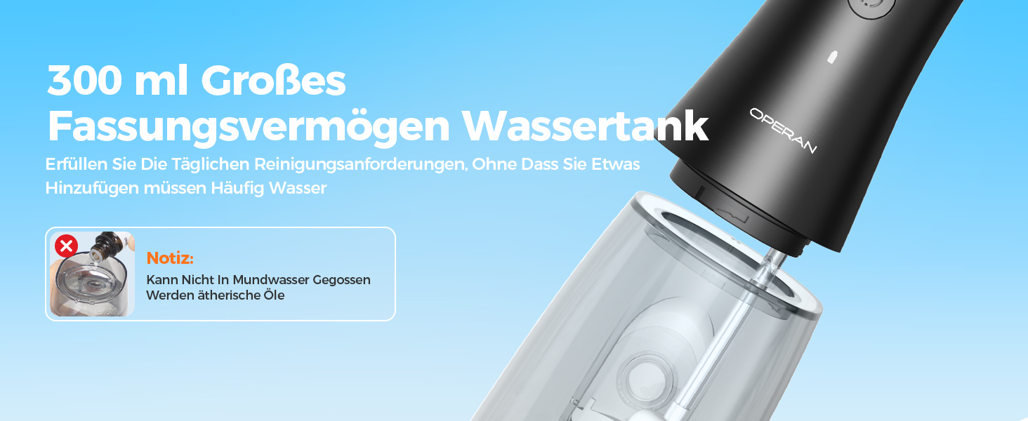 Ірригатор для порожнини рота Operan Munddusche Black - бездротовий, портативний, 300 мл, 4 насадки