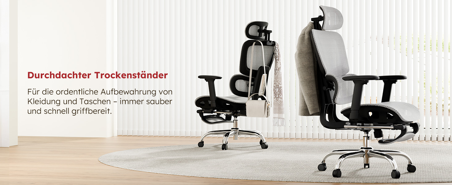 Ергономічне офісне крісло Voll-Mesh з підголівником, підставкою для ніг, регульованою спинкою, підлокітниками, саморегульованою поперековою підтримкою, PU-колесами, поворотним на 360°, навантаження до 150 кг, (Світло-сірий)