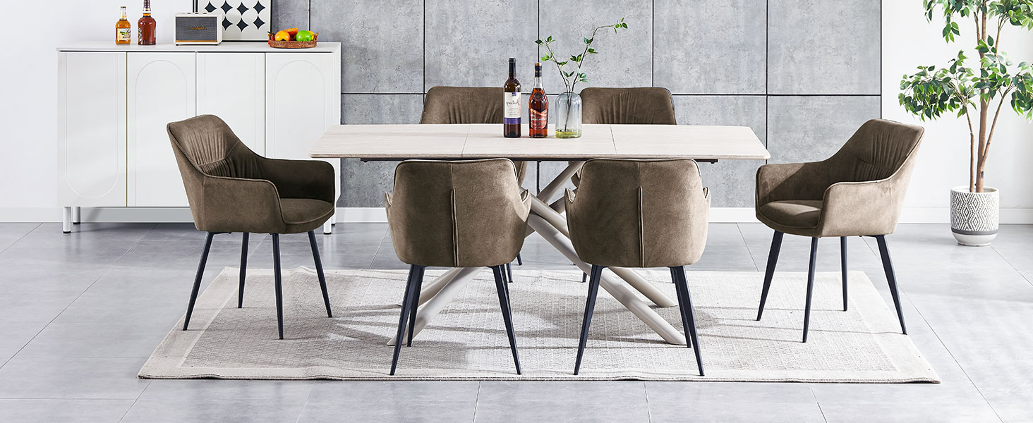 Набір обідніх крісел 6 шт. поворотні, з підлокітниками, 360°, сучасний м'який стілець з велюру, для вітальні, кухні, робочого кабінету, спальні (4, Бежевий)