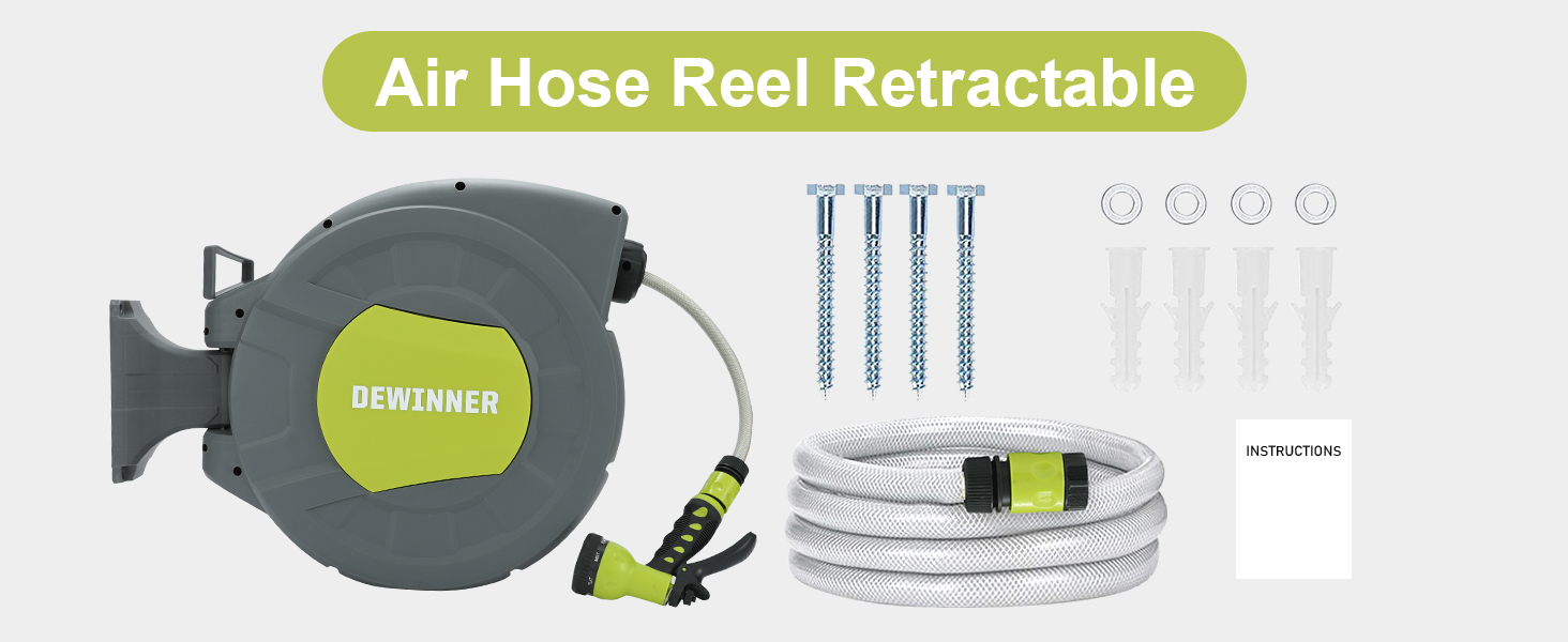 DEWINNER: барабан для садового шлангу 20 + 2 м, автоматичний, з ручною лійкою, поворотний 180°, 7 функцій, для великих садів