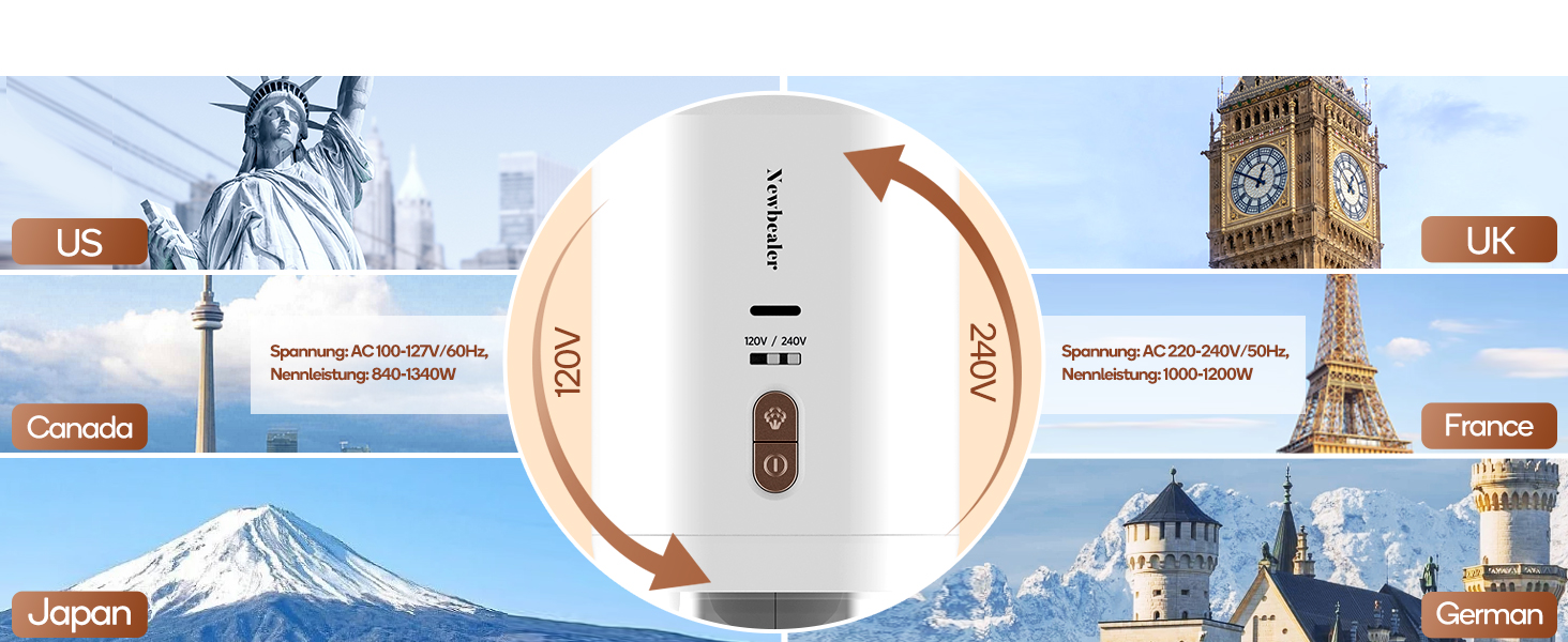 Відпарювач Newbeal з напругою, що перемикається - 220 В/120 В, компактний і складний відпарювач для подорожей, портативний відпарювач для одягу з автоматичним відключенням, швидкий нагрів за 20 с