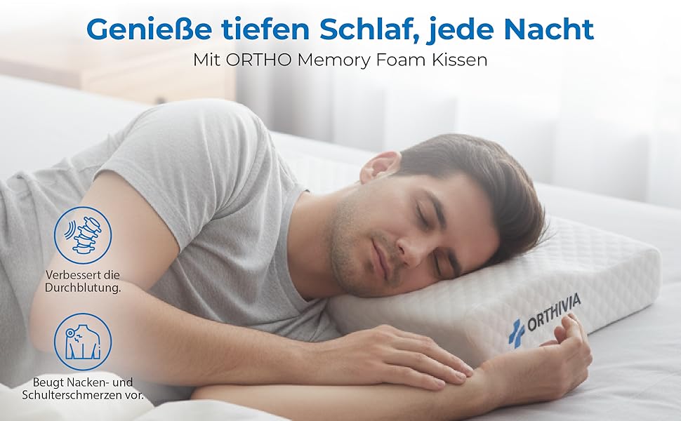 Подушка для сну на боці з ефектом пам'яті Memory Foam - ортопедична подушка для підтримки шиї, біла