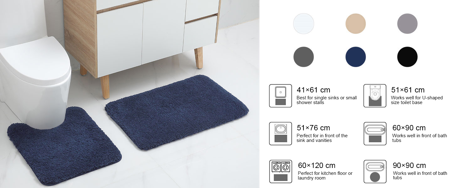 Набір килимків для ванної кімнати Homaxy, 2 шт. - нековзний, м'який, з високим ворсом, мікрофібра, 60 x 120 см, темно-синій