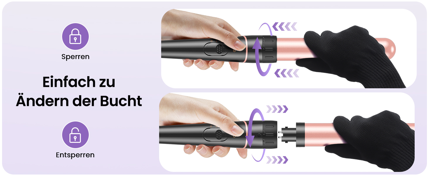 BESTOPE PRO Набір для завивки волосся 5-в-1 – 3 керамічні насадки для великих локонів та хвиль – швидкий нагрів, 2 температурні режими, локонові щипці з рукавичкою та 2 зажимами, антифrizz, подвійне напруження, рожеве золото