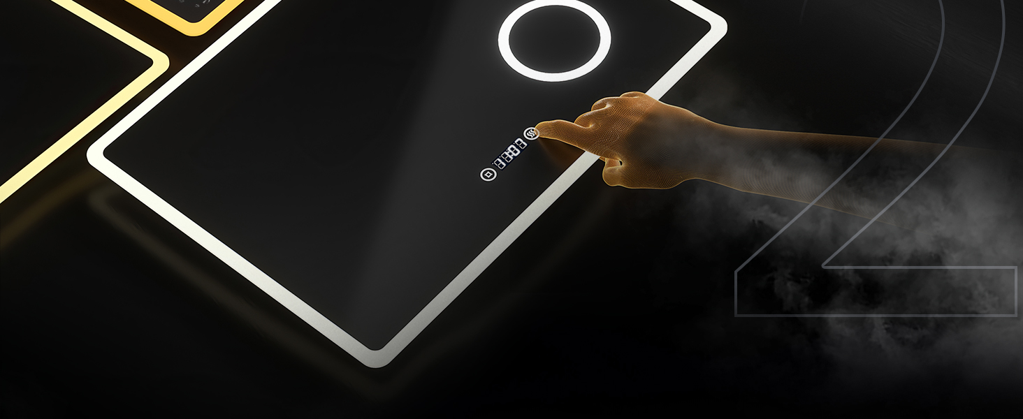 EMKE® LED дзеркало для ванної кімнати 80x60 см з підсвічуванням, сенсорне, регулювання яскравості, протитуманне, 3 кольори світла, годинник, IP44