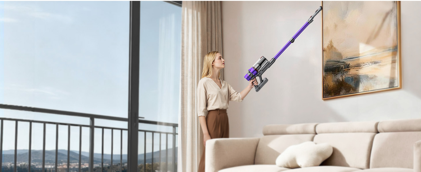 Акумуляторний пилосос SMOTURE 50000 Па, 65 хв роботи, з турбощіткою, для шерсті тварин, килимів, підлоги, авто - фіолетовий