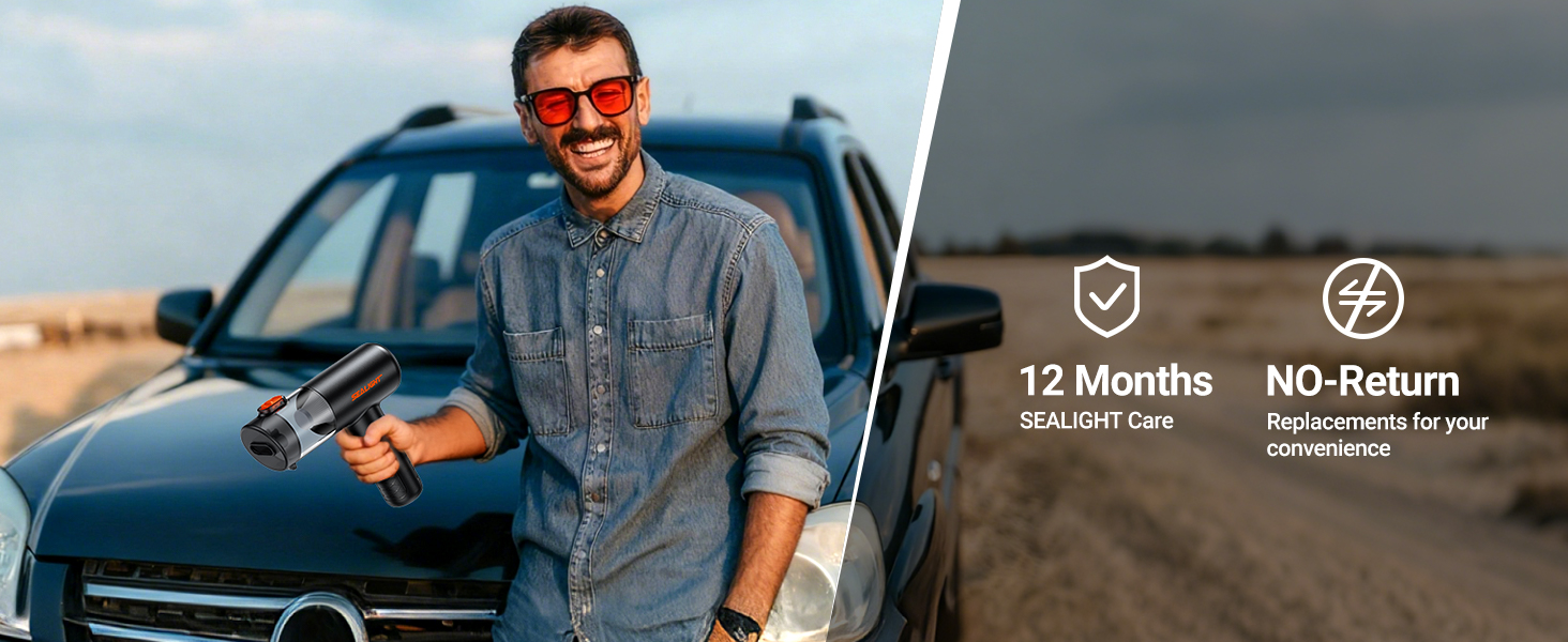 SEALIGHT Автомобільний акумуляторний пилосос 32000Pa безщітковий, портативний міні-пилосос для авто, дому, шерсті тварин, чорний