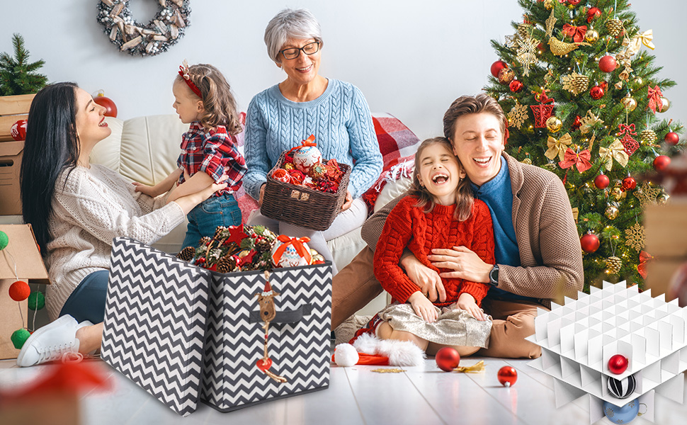 Коробка для зберігання прикрас на Новий рік, 166 відділень, з регульованими перегородками, кришкою та ручками, 31x31x30 см, червона, зі сніжинками, у білому кольорі (сіро-біла)