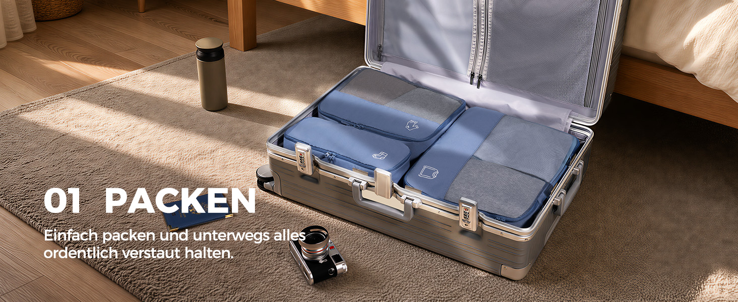 Набір органайзерів для валізи та рюкзака Packing Cubes, 8 предметів, сіро-блакитний