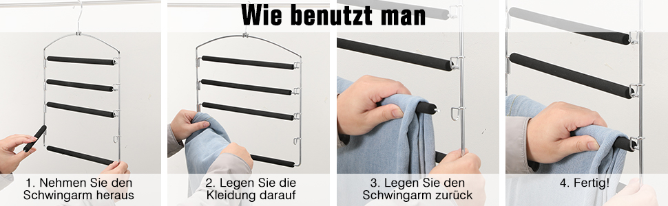 Набір вішалок для штанів Housolution 4 шт. з антиковзним покриттям, чорного кольору