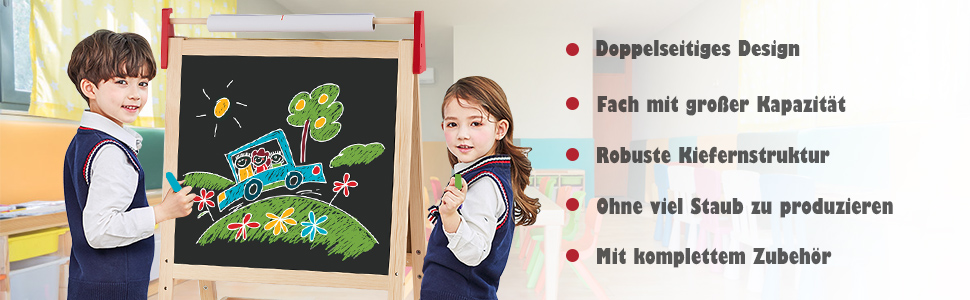 Мольберт для дітей GOPLUS, двосторонній набір для малювання з дошками для крейди та маркерів, регульований стійка, фарби, крейда, ластик, магнітні наклейки
