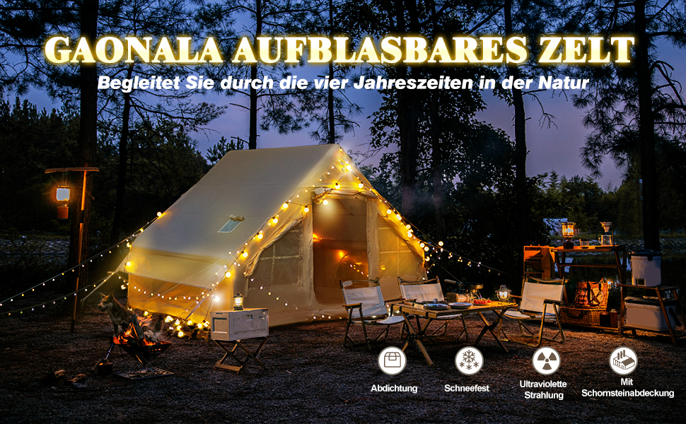 Надувний кемпінговий намет Oxford 420D Glamping 2-4 особи з насосом, водонепроникний 3000мм, для 4 сезонів, з вікном-сіткою та димоходом 300x200x200 см