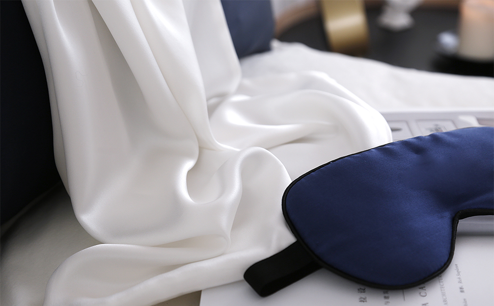 Шовкова маска для сну 22 Momme з 100% натурального шовку, для сну, прохолоди, комфорту та повного затемнення. Маска з еластичною стрічкою та чистою шовковою начинкою (Морська синя)