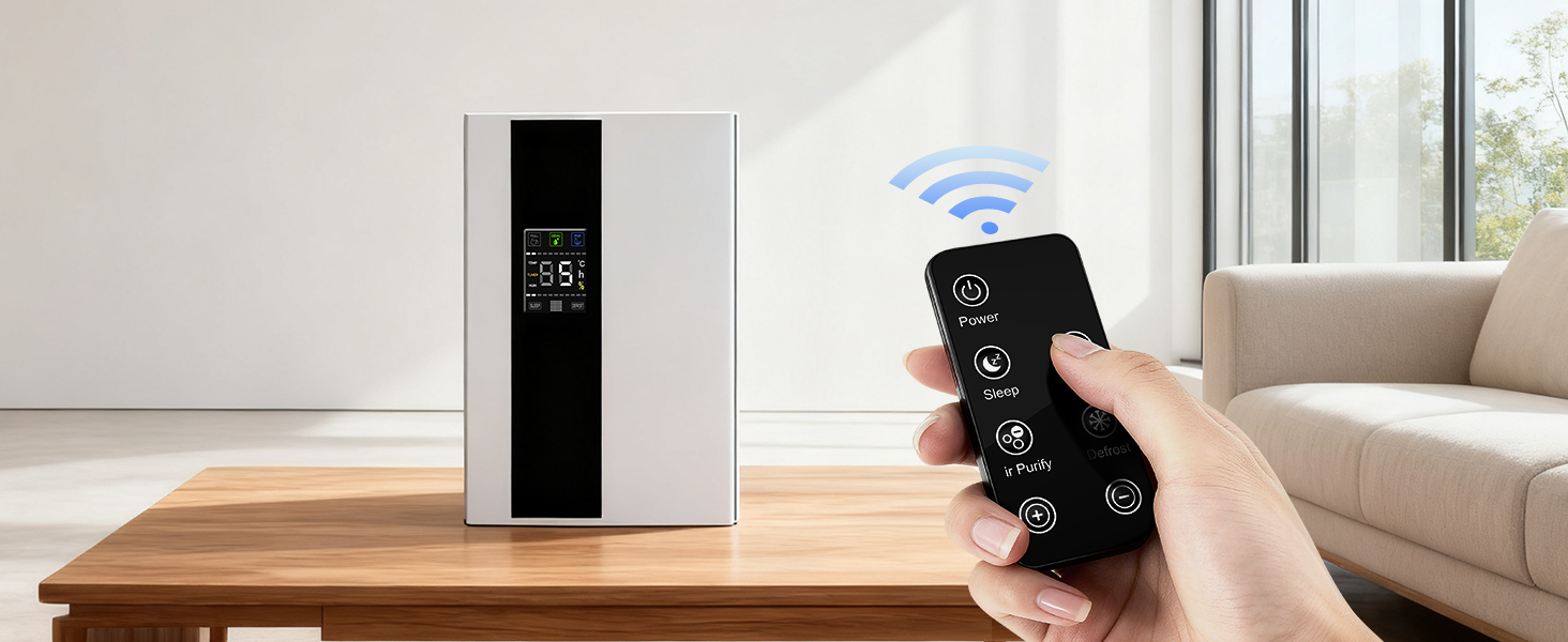 Електричний осушувач повітря 2200 мл з пульт дистанційного керування та LED дисплеєм, тихий (＜30dB), автовимкнення, таймер 24 год, режим сну для спальні, ванної кімнати, підвалу до 25㎡