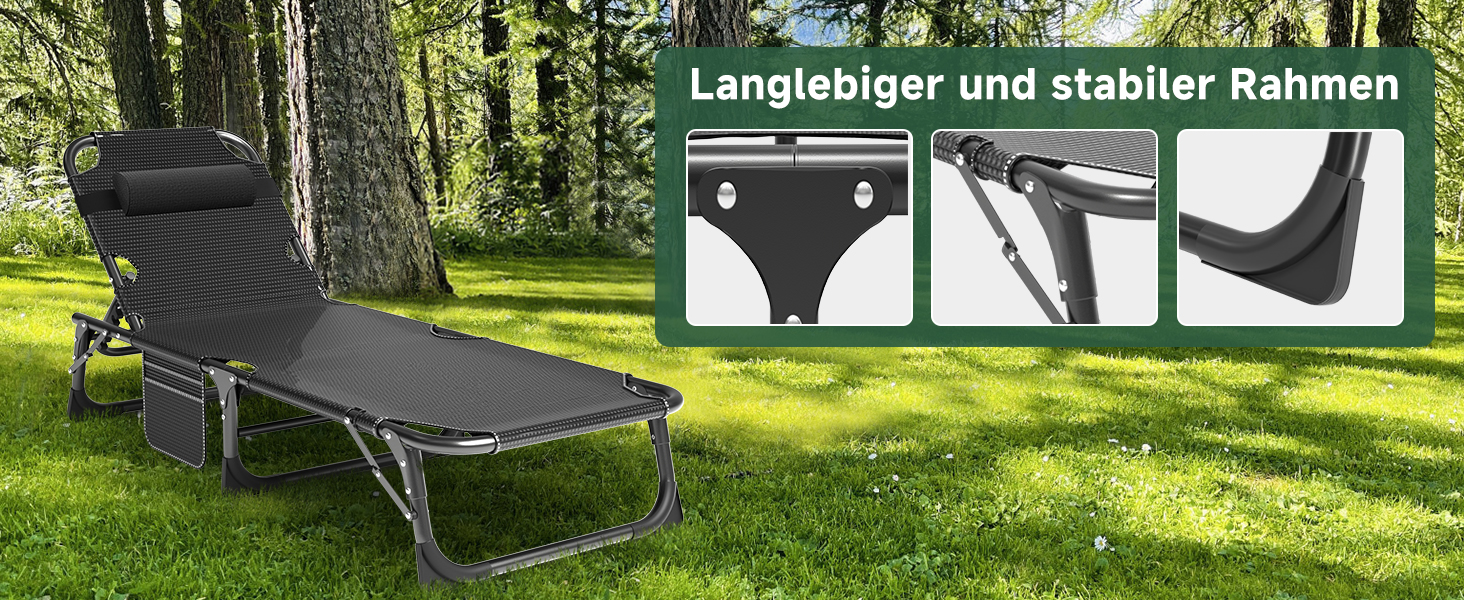 Складаний лежак для саду, 200 кг, з матрацом та підголівником, для балкону, саду, кемпінгу, блакитний