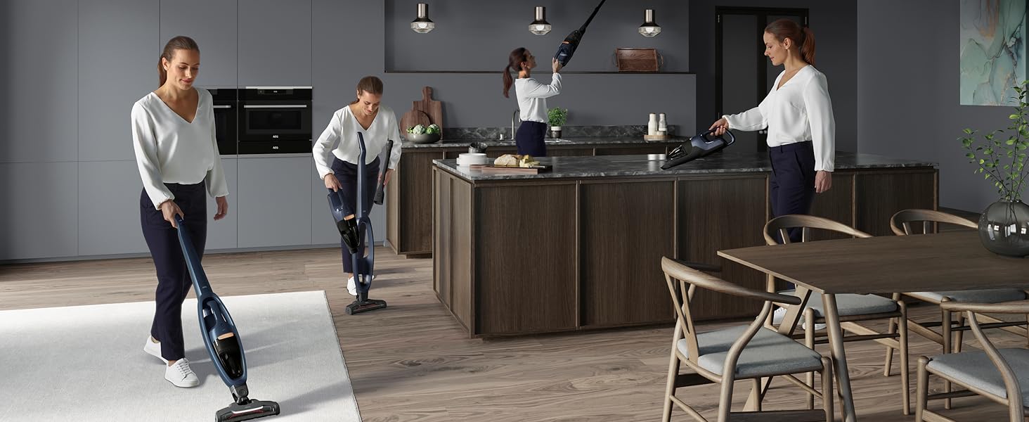 Бездротовий пилосос AEG 2в1, блакитний, QX7-1-I360: акумуляторний, для дому, з насадкою PetPro, до 50 хв роботи