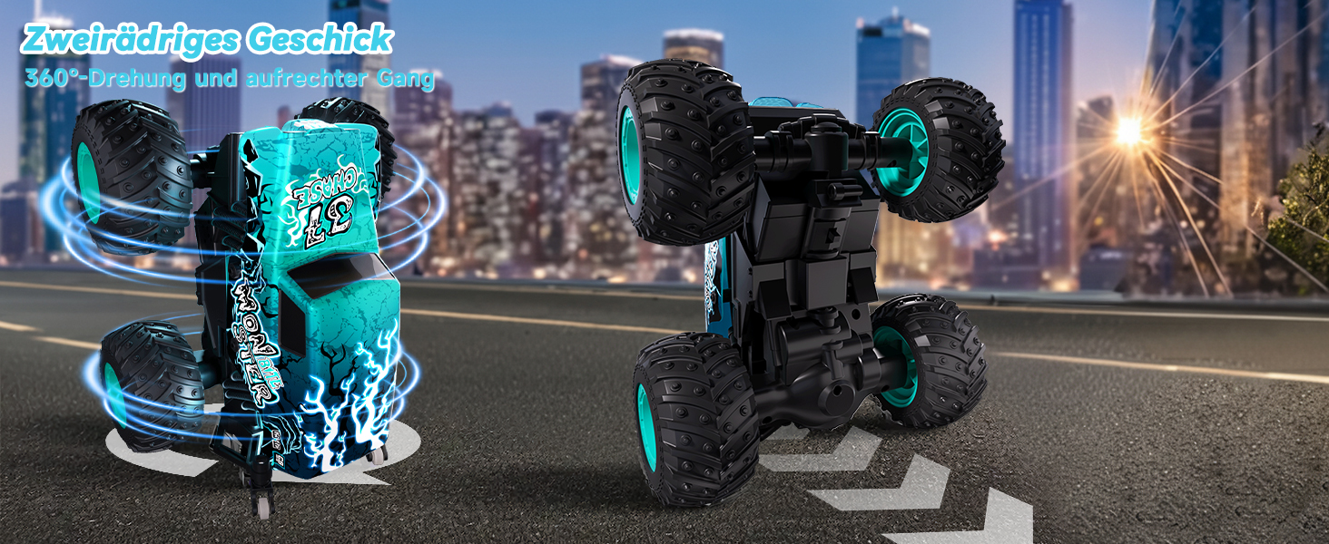 RC Monstertruck 1:20 2.4GHz синій - радіокерований позашляховик для хлопчиків та дівчаток від 3 років з LED підсвіткою, музикою та функцією 'ходьба на двох колесах'