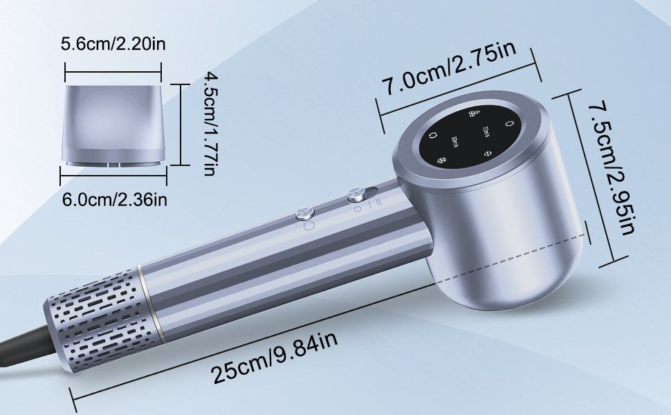 Фен AXCEED - 110 000 об/хв, безщітковий двигун, іонна технологія, 1600 Вт (сріблястий)