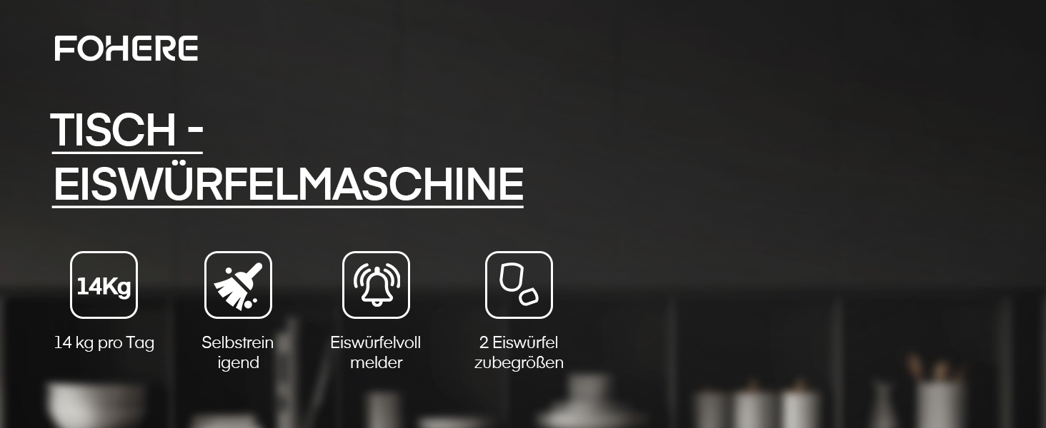 Льодогенератор Fohere 14 кг/24 год, швидке виробництво льоду (5 хв), 2 розміри кулеподібного льоду, самоочищення, з ручкою, лопаткою та кошиком для вечірок, офісу, кемпінгу - Чорний
