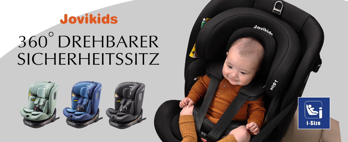 Дитяче автокрісло, що обертається на 360 Jovikids, з ISOFIX і положенням для відпочинку, i-Size (ECE R129) 40-150 см (0-36 кг) Дитяче автокрісло, повернуте проти руху, від народження -12 років Чорний