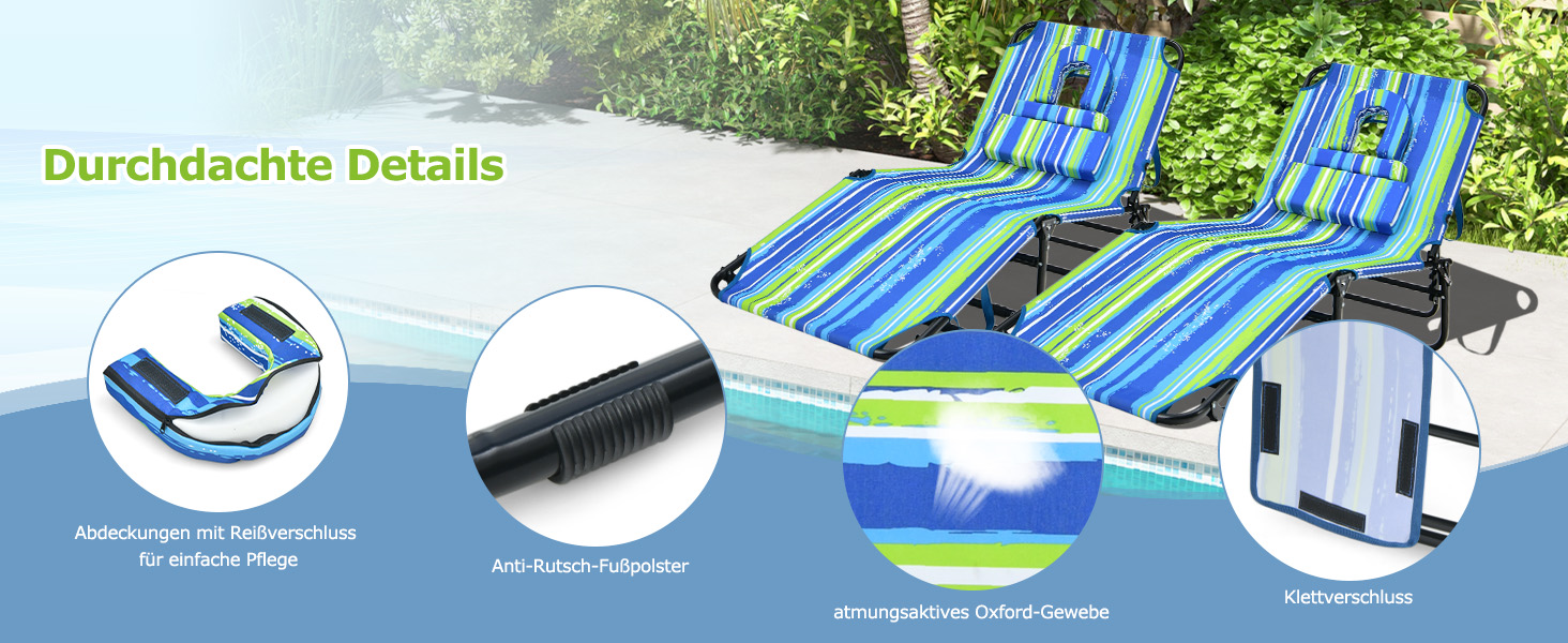 Лежак для відпочинку Costway з отвором для обличчя, розкладний, з 3 знімними подушками та регульованою спинкою, для саду та басейну (Чорний)