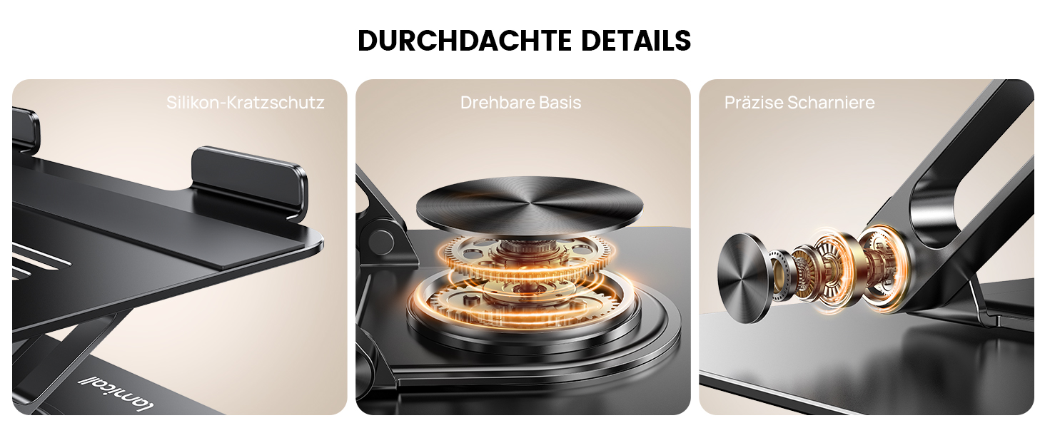 Підставка для ноутбука Lamicall, регульована - 360° обертання, складна, алюмінієва - для столу/офісу, універсальна ергономічна підставка для Macbook Pro Air, 10-17,3' (чорна)