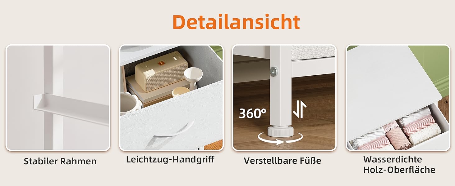 Тумбочка з шухлядами Somdot, тканинна тумбочка, біла тумбочка для спальні, вітальні, прихожої, 5 шухляд, 30x100x52.5 см