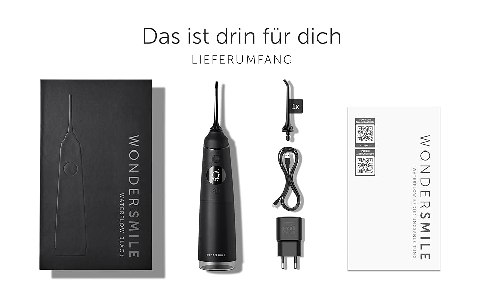 Wondersmile Munddusche PRO: Переможець тесту 2024 року, TÜV-сертифікована, 100 днів без ризику, SmoothFlow для догляду за зубами та яснами, 5 режимів, акумулятор PowerAkku (30 днів), Ultimate Black