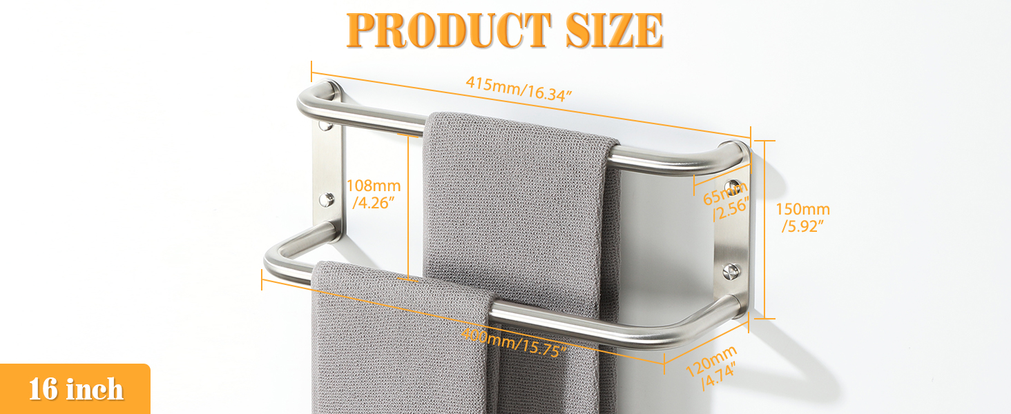 Тримач для рушників подвійний з нержавіючої сталі 304, 80 см, для ванної кімнати та кухні