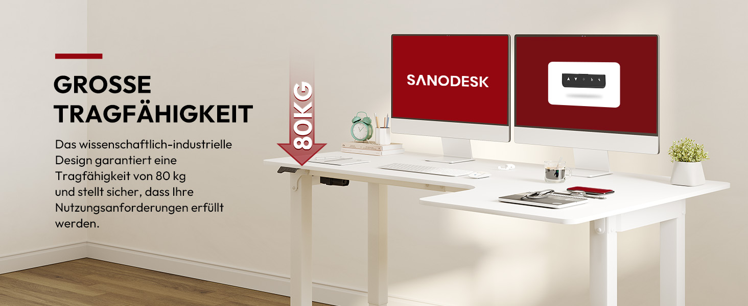 Письмовий стіл SANODESK з регулюванням висоти 160x75 см, електричний, 4 ніжки, 2 мотори, управління пам'яттю, білий