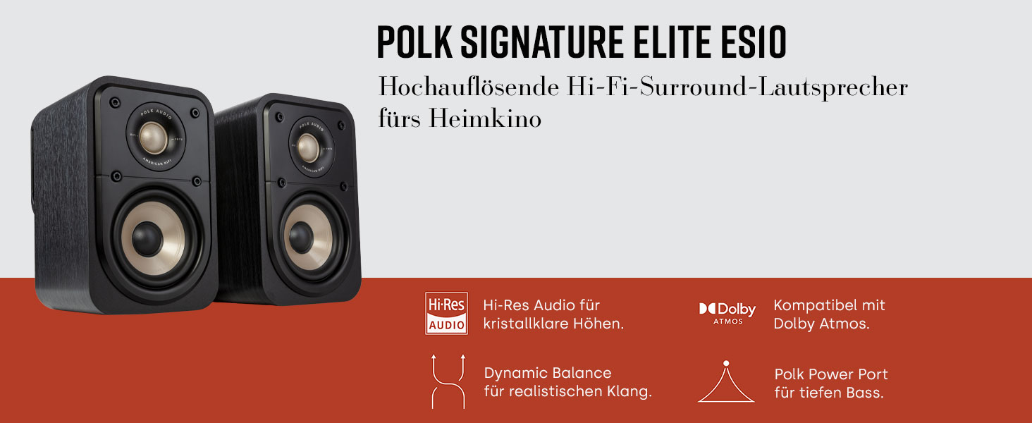 Динаміки об'ємного звучання Polk Audio Signature Elite ES10, HiFi, сумісність з Dolby Atmos/DTSX, чорний (пара)