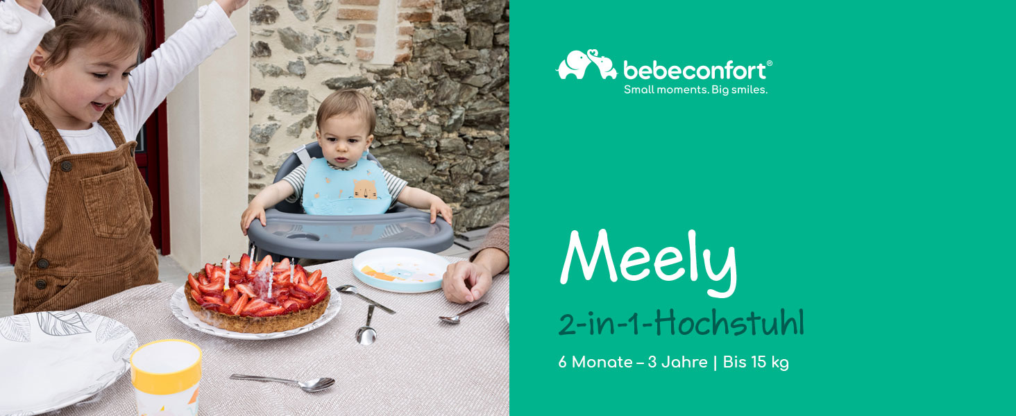 Дитячий стільчик Bebeconfort Meely 2-в-1, сірий, для дітей 6-36 місяців (до 15 кг), легкий, з 5-точковим ременем безпеки