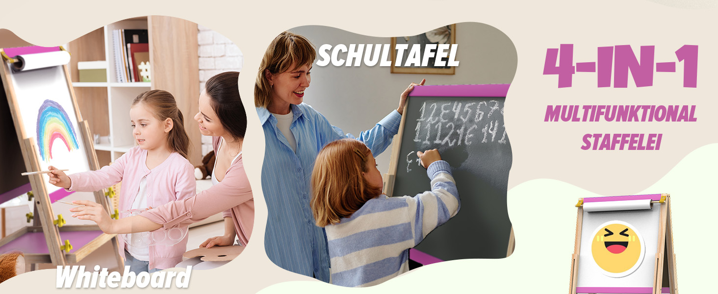 Мольберт для малювання Joyooss для дітей, регульований дерев'яний мольберт для малювання, двосторонній, сухий маркер, з аксесуарами для малювання, подарунок та канцтовари для дітей 4-8 років (РОЖЕВИЙ) 106PINK