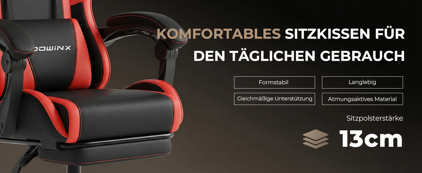Ігрове крісло Dowinx Ergonomic Gaming Chair з підножкою, навантаження до 150 кг, регульовані підлокітники, офісне крісло для ПК, червоне
